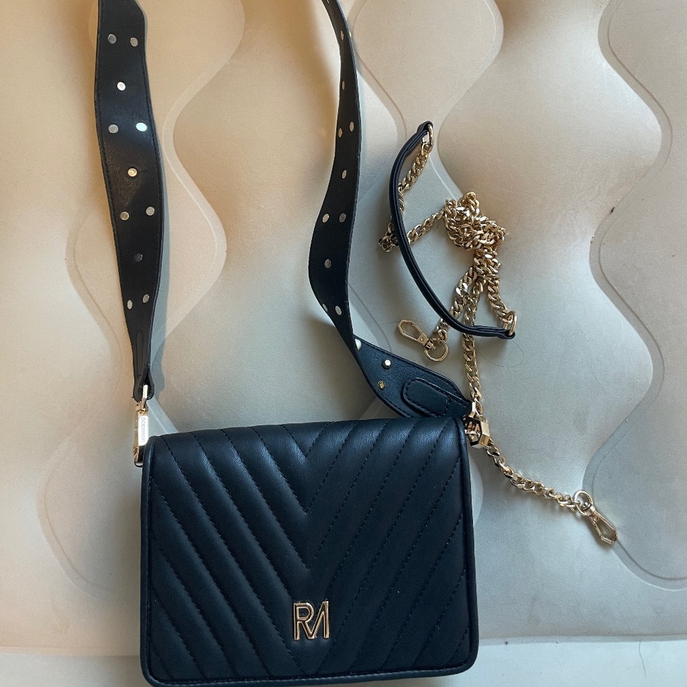 4/$50 Robinmay black rivet pearl crossbody bag with alternative chain